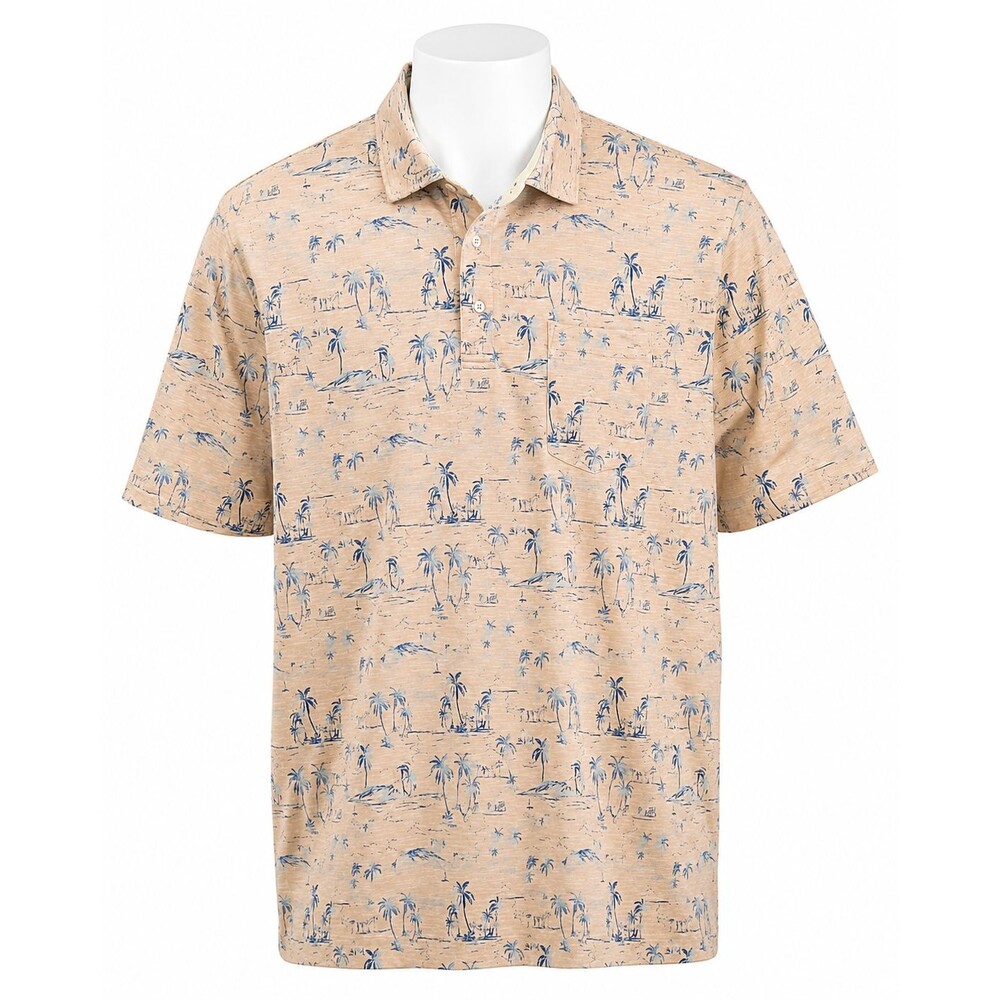 IZOD Saltwater Men’s 3XLT Polo Shirt Beige Blue Palm Tree Tropical
